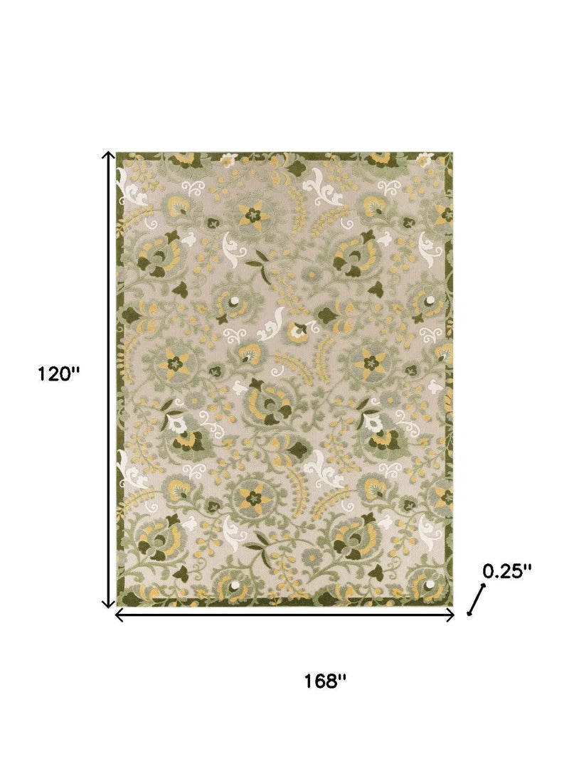 12' X 15' Ivory Green And Yellow Floral Indoor Outdoor Area Rug Homeroots Outdoor