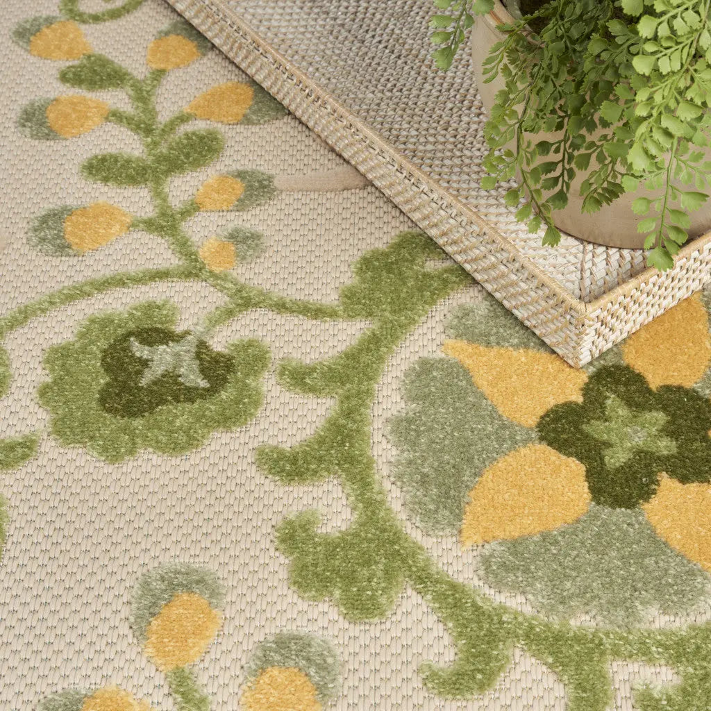 12' X 15' Ivory Green And Yellow Floral Indoor Outdoor Area Rug Homeroots Outdoor