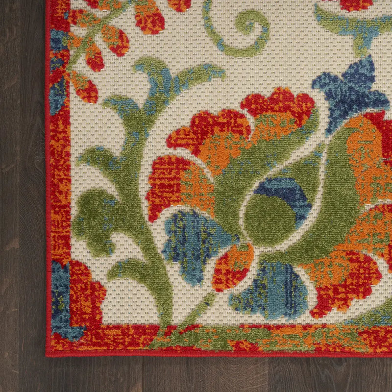 12' X 15' Ivory Green Orange Blue And Red Floral Indoor Outdoor Area Rug Homeroots Outdoor