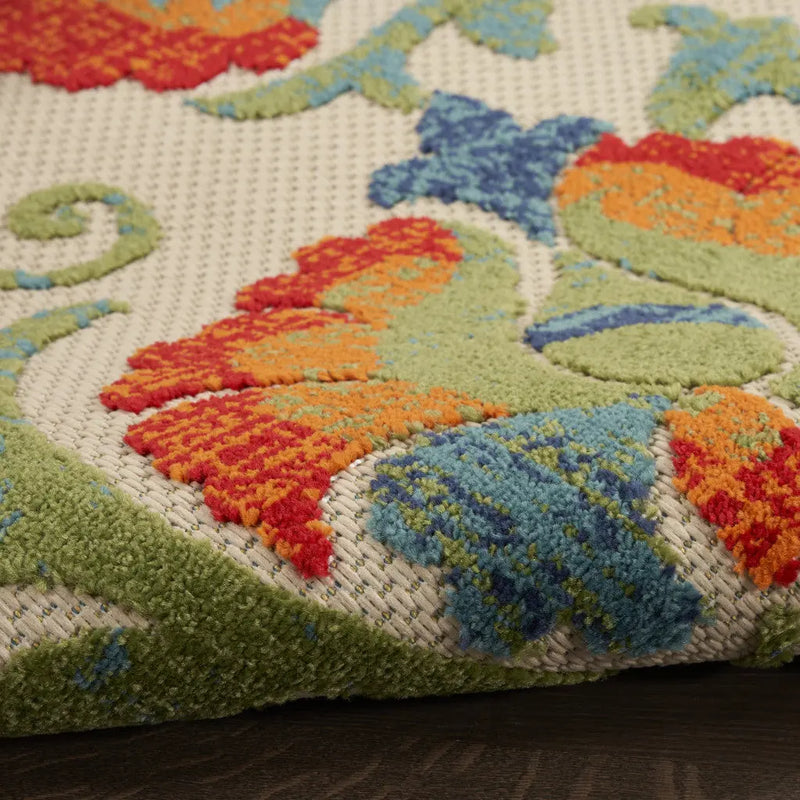 12' X 15' Ivory Green Orange Blue And Red Floral Indoor Outdoor Area Rug Homeroots Outdoor