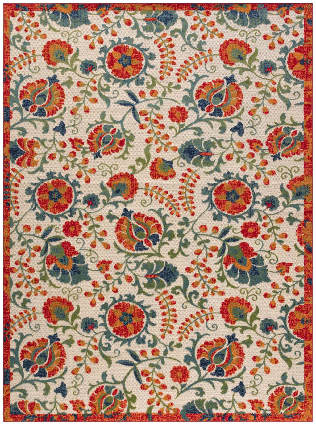 12' X 15' Ivory Green Orange Blue And Red Floral Indoor Outdoor Area Rug Homeroots Outdoor