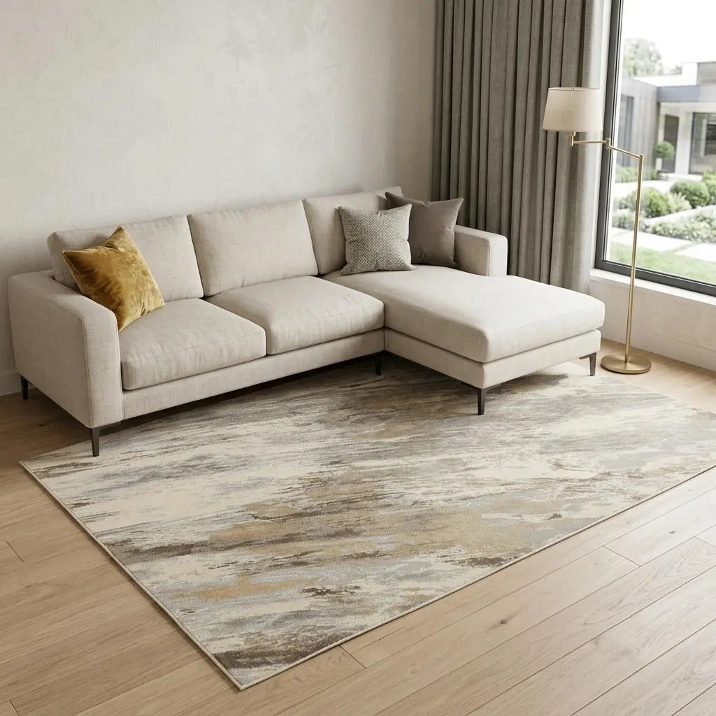 12' X 15' Ivory Tan And Brown Abstract Area Rug Homeroots Home Decor