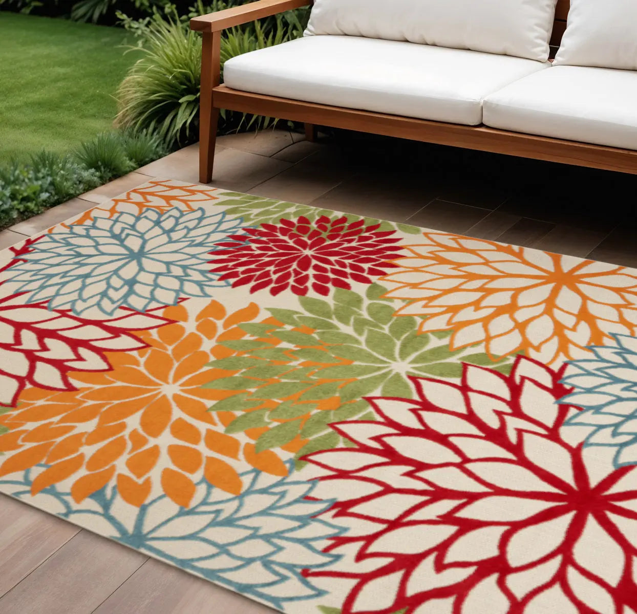 12' X 15' Red And Ivory Indoor Outdoor Area Rug - GreatEagleInc