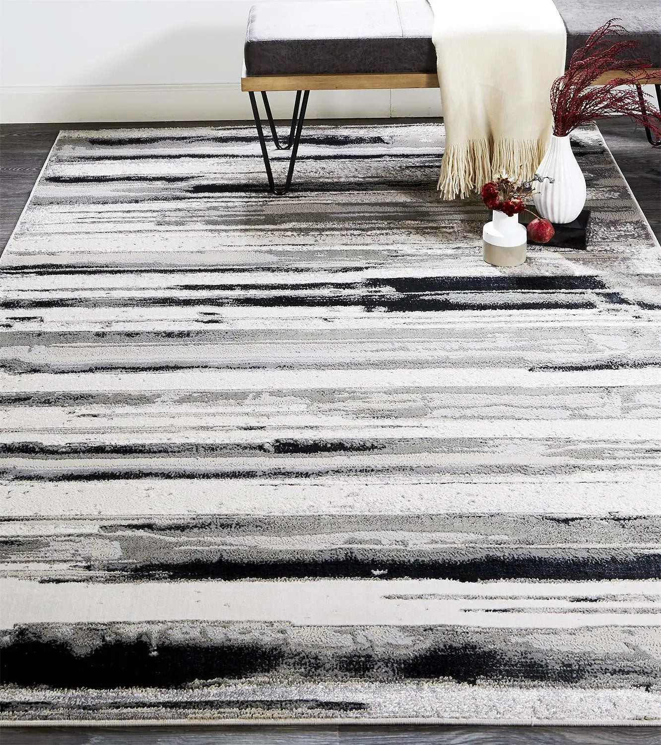 12' X 15' Silver Gray And Black Abstract Stain Resistant Area Rug Homeroots Home Decor