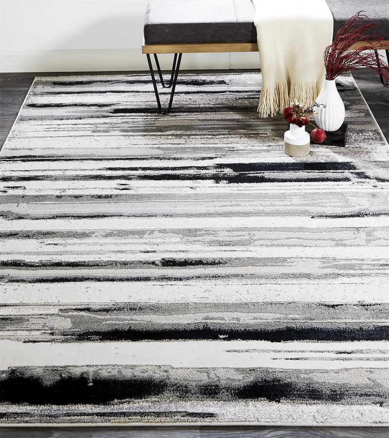 12' X 15' Silver Gray And Black Abstract Stain Resistant Area Rug Homeroots Home Decor
