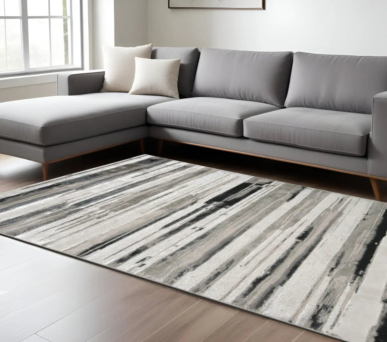 12' X 15' Silver Gray And Black Abstract Stain Resistant Area Rug Homeroots Home Decor