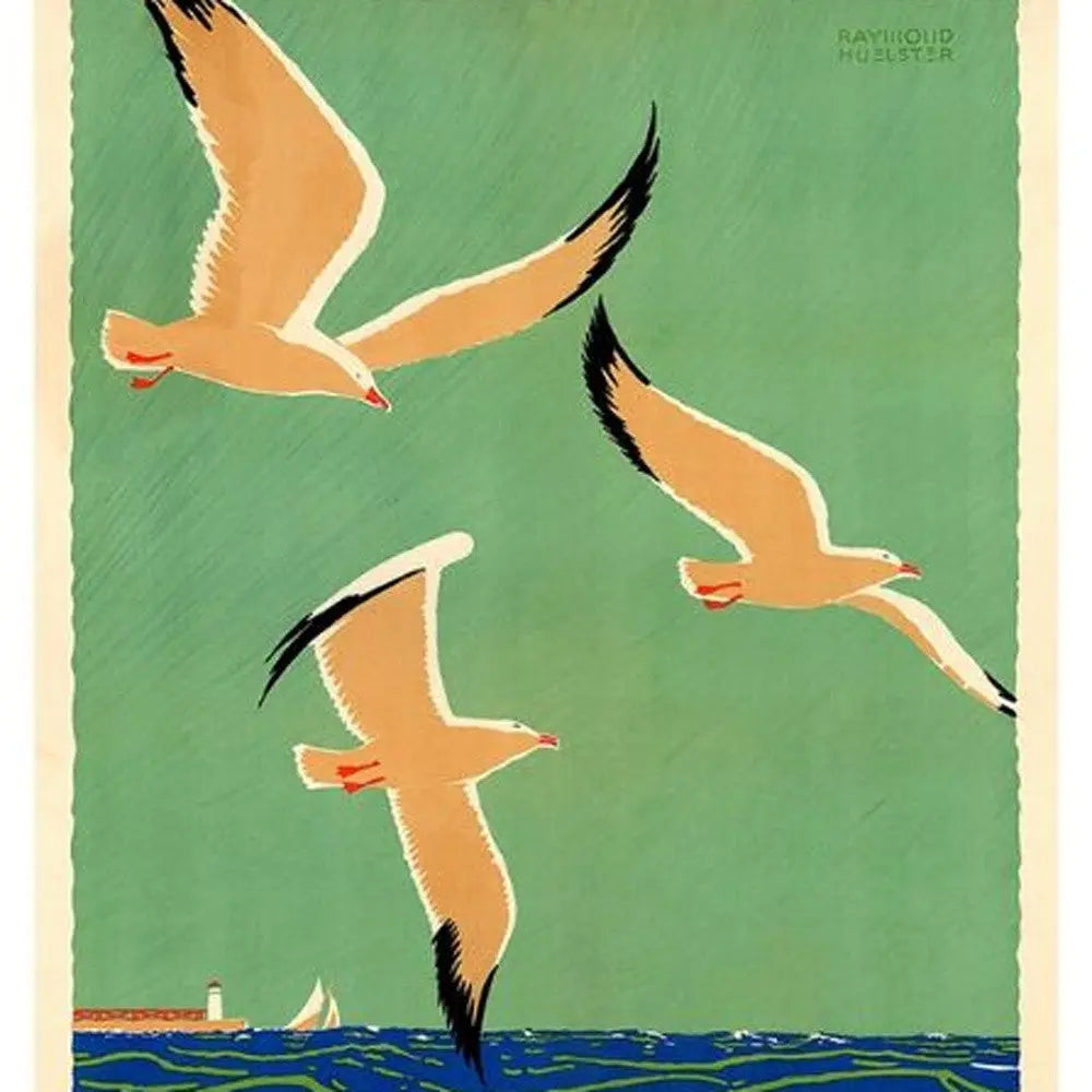12" X 18" Birds Over Lake Michigan C1929 Vintage Travel Poster Wall Art Homeroots Home Decor