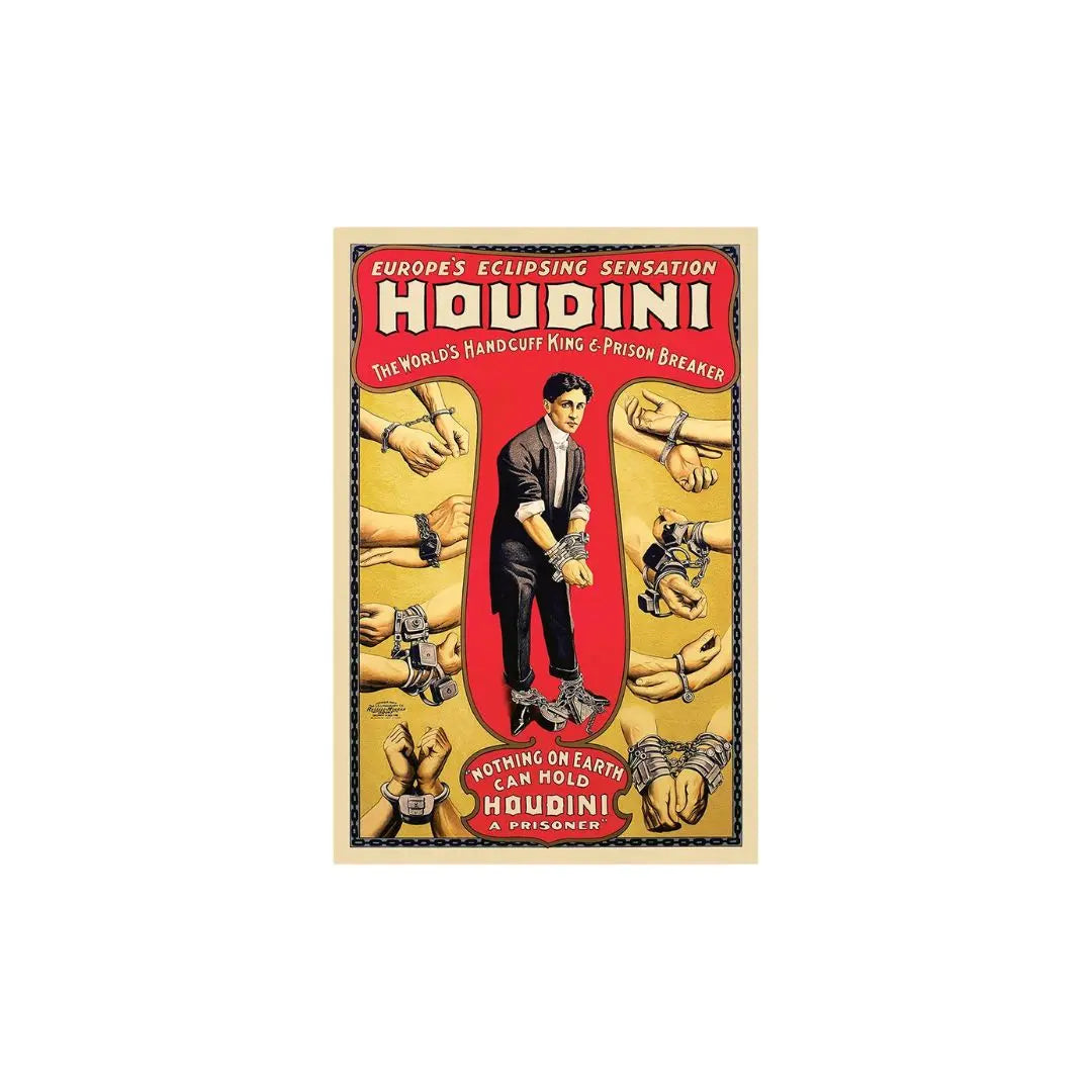 12" X 18" Houdini Handcuff King Vintage Magic Poster Wall Art Homeroots Home Decor
