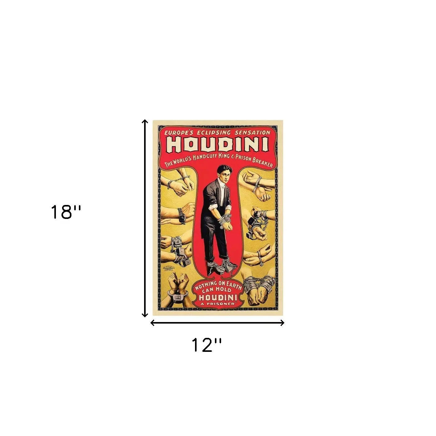 12" X 18" Houdini Handcuff King Vintage Magic Poster Wall Art Homeroots Home Decor