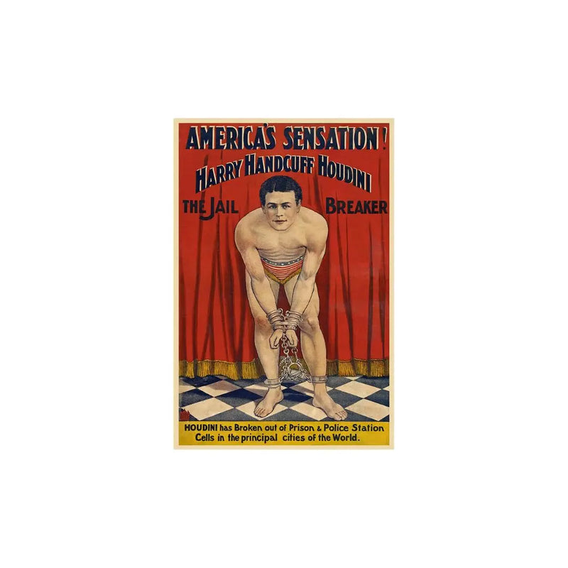 12" X 18" Houdini In Handcuffs Vintage Magic Poster Wall Art Homeroots Home Decor
