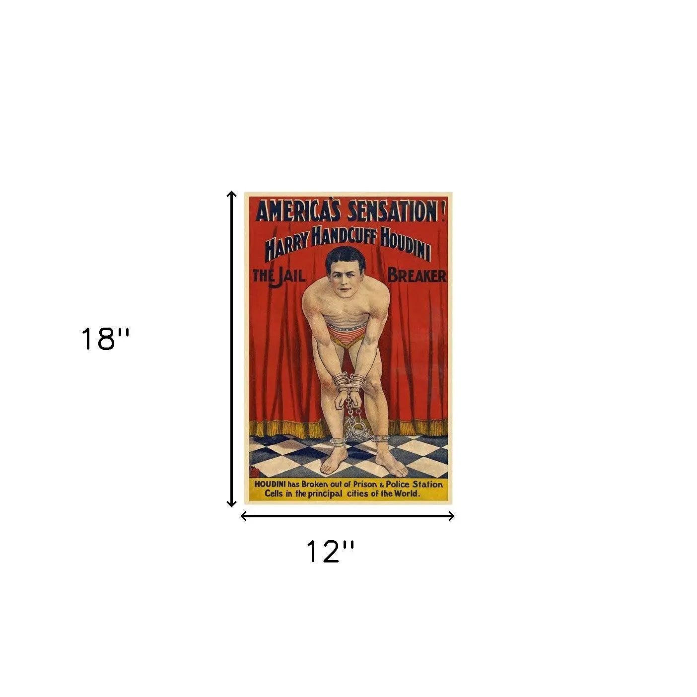 12" X 18" Houdini In Handcuffs Vintage Magic Poster Wall Art Homeroots Home Decor