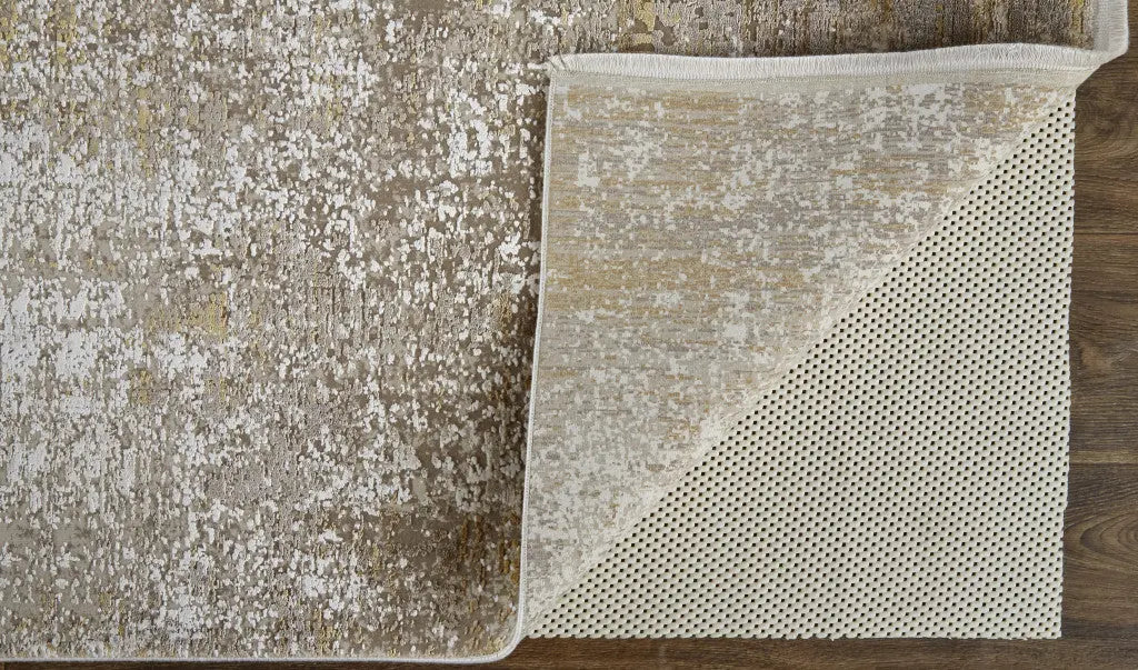 12' X 18' Taupe Ivory And Gold Abstract Power Loom Distressed Area Rug Homeroots Home Decor