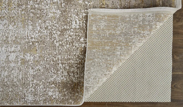 12' X 18' Taupe Ivory And Gold Abstract Power Loom Distressed Area Rug Homeroots Home Decor