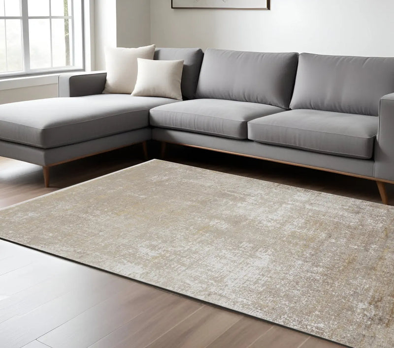 12' X 18' Taupe Ivory And Gold Abstract Power Loom Distressed Area Rug Homeroots Home Decor
