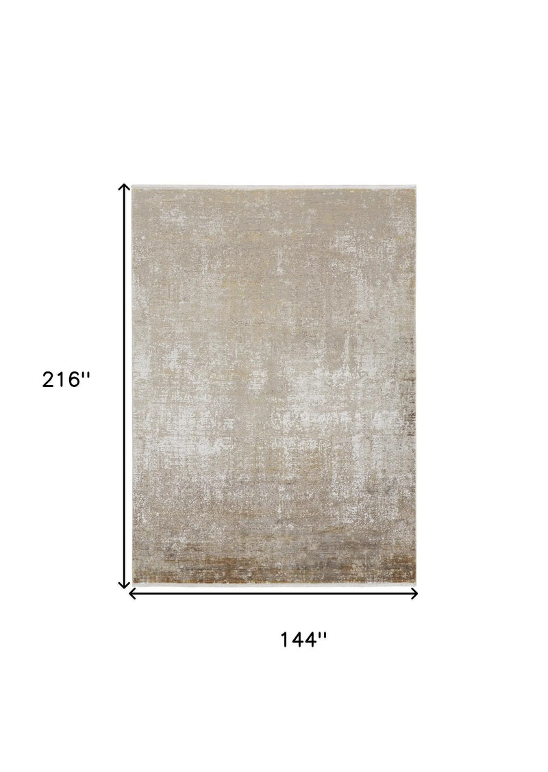 12' X 18' Taupe Ivory And Gold Abstract Power Loom Distressed Area Rug Homeroots Home Decor