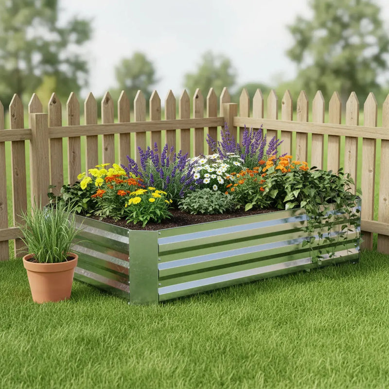 12" X 48" Silver Metal Rectangular Raised Garden Bed Homeroots Outdoor