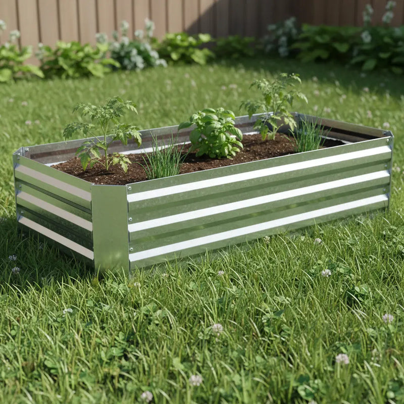 12" X 48" Silver Metal Rectangular Raised Garden Bed Homeroots Outdoor
