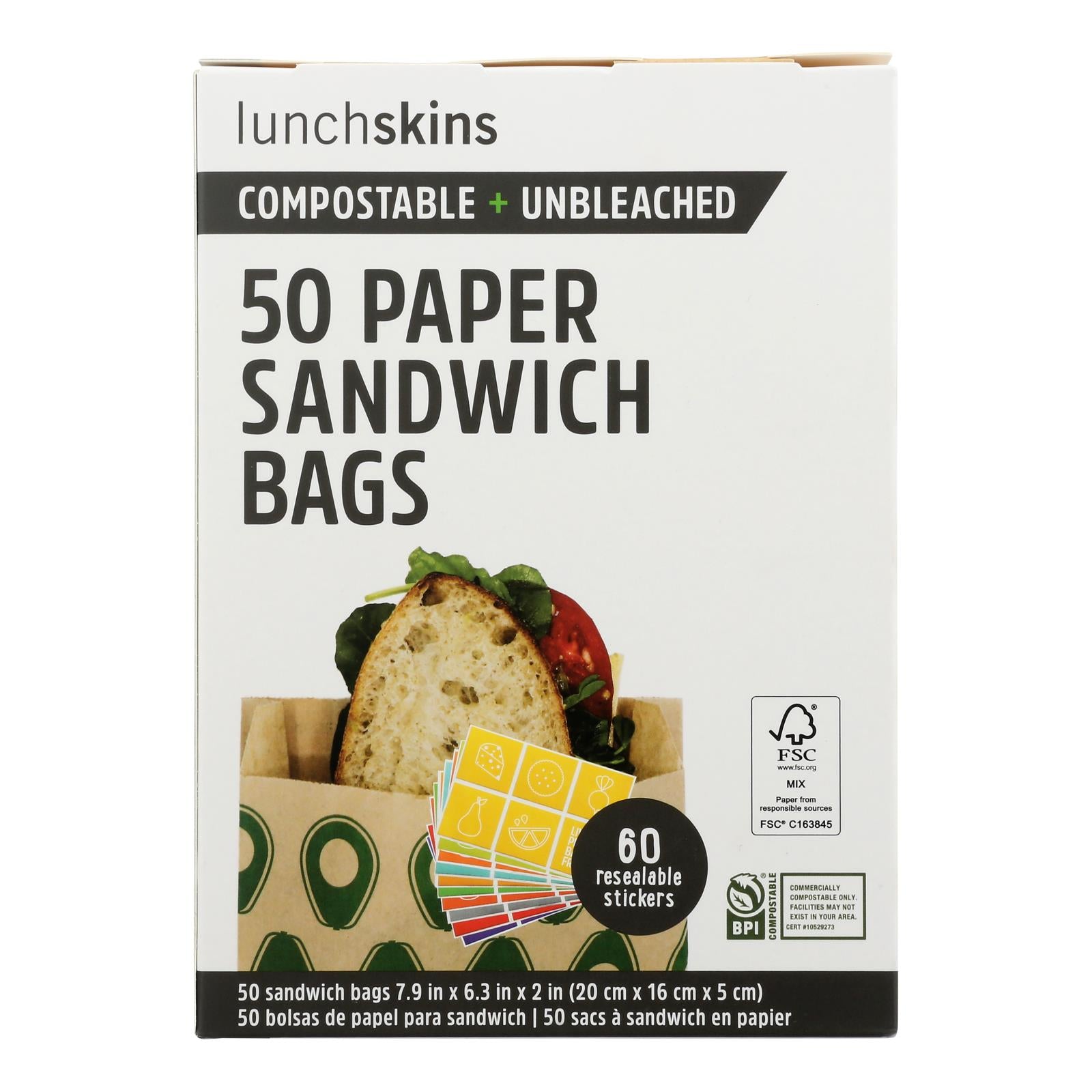 Lunchskins - Sandwich Bag Paper Avo - Case Of 12 - 50 Ct - GreatEagleInc