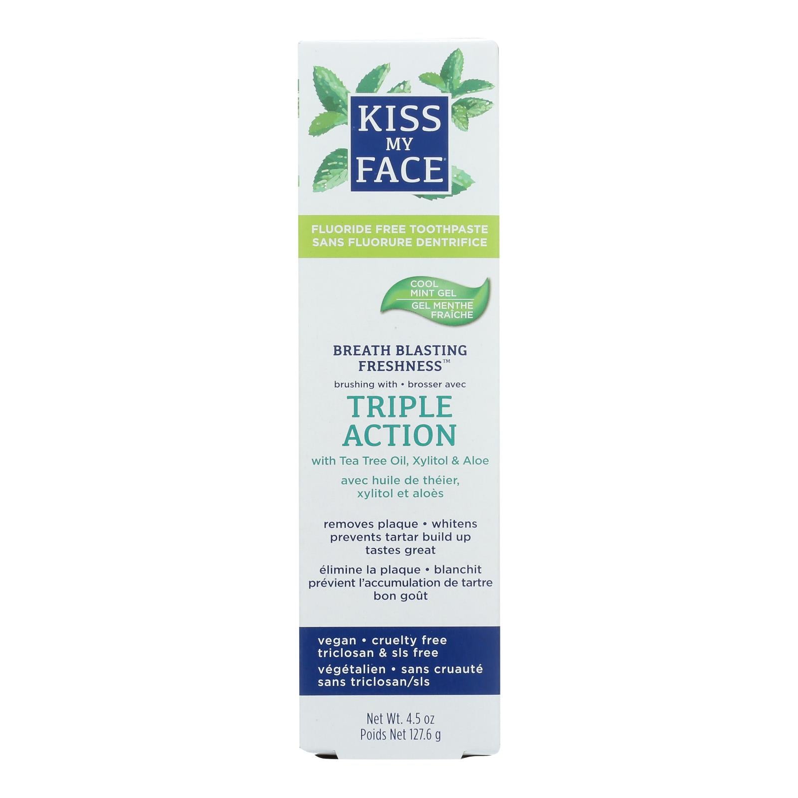 Kiss My Face Toothpaste - Triple Action - Fluoride Free - Gel - 4.5 Oz - GreatEagleInc