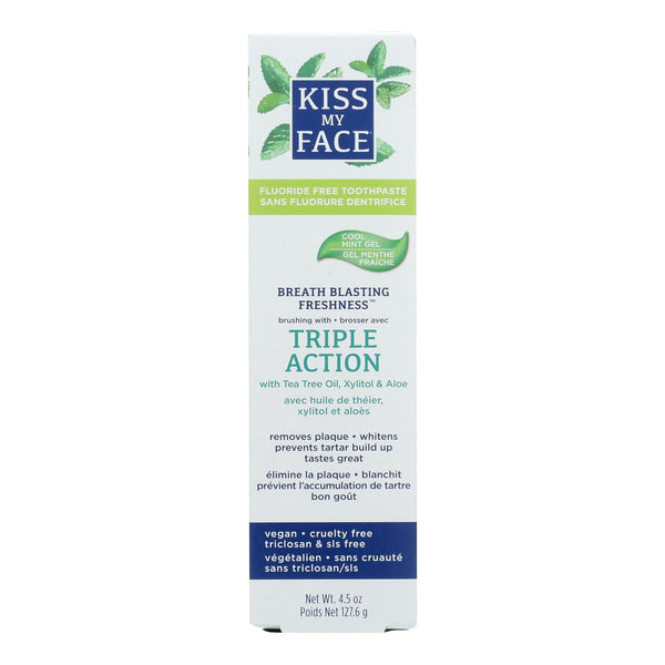 Kiss My Face Toothpaste - Triple Action - Fluoride Free - Gel - 4.5 Oz - GreatEagleInc