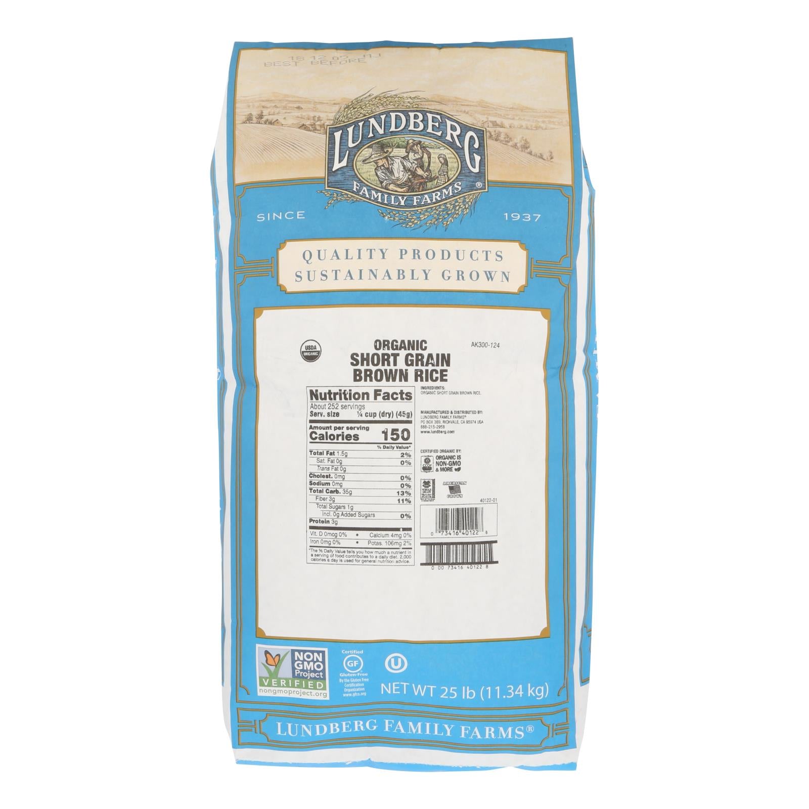 Lundberg Family Farms Short Grain Brown Rice - Case Of 25 Lbs - GreatEagleInc