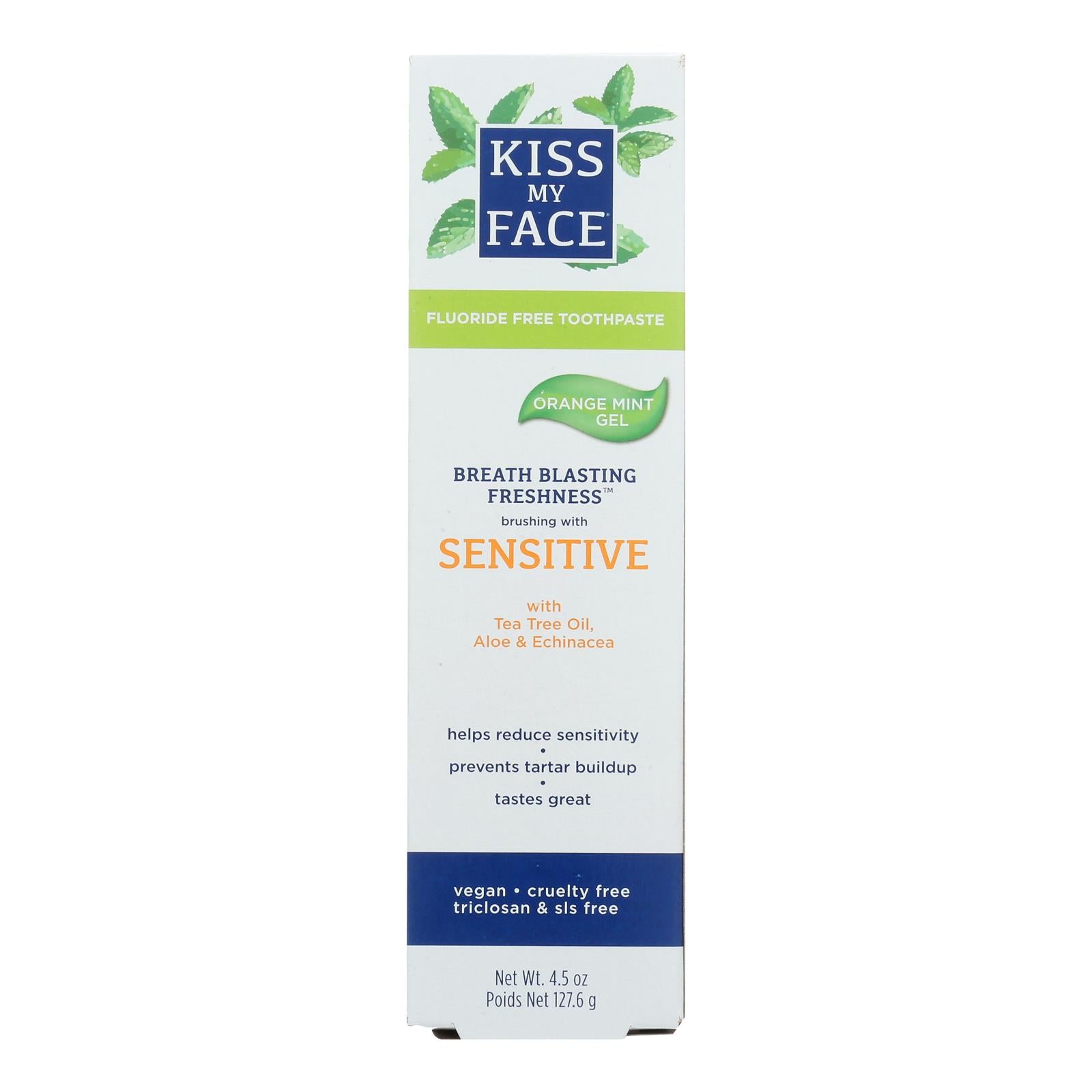 Kiss My Face Toothpaste - Sensitive - Fluoride Free - Gel - 4.5 Oz - GreatEagleInc