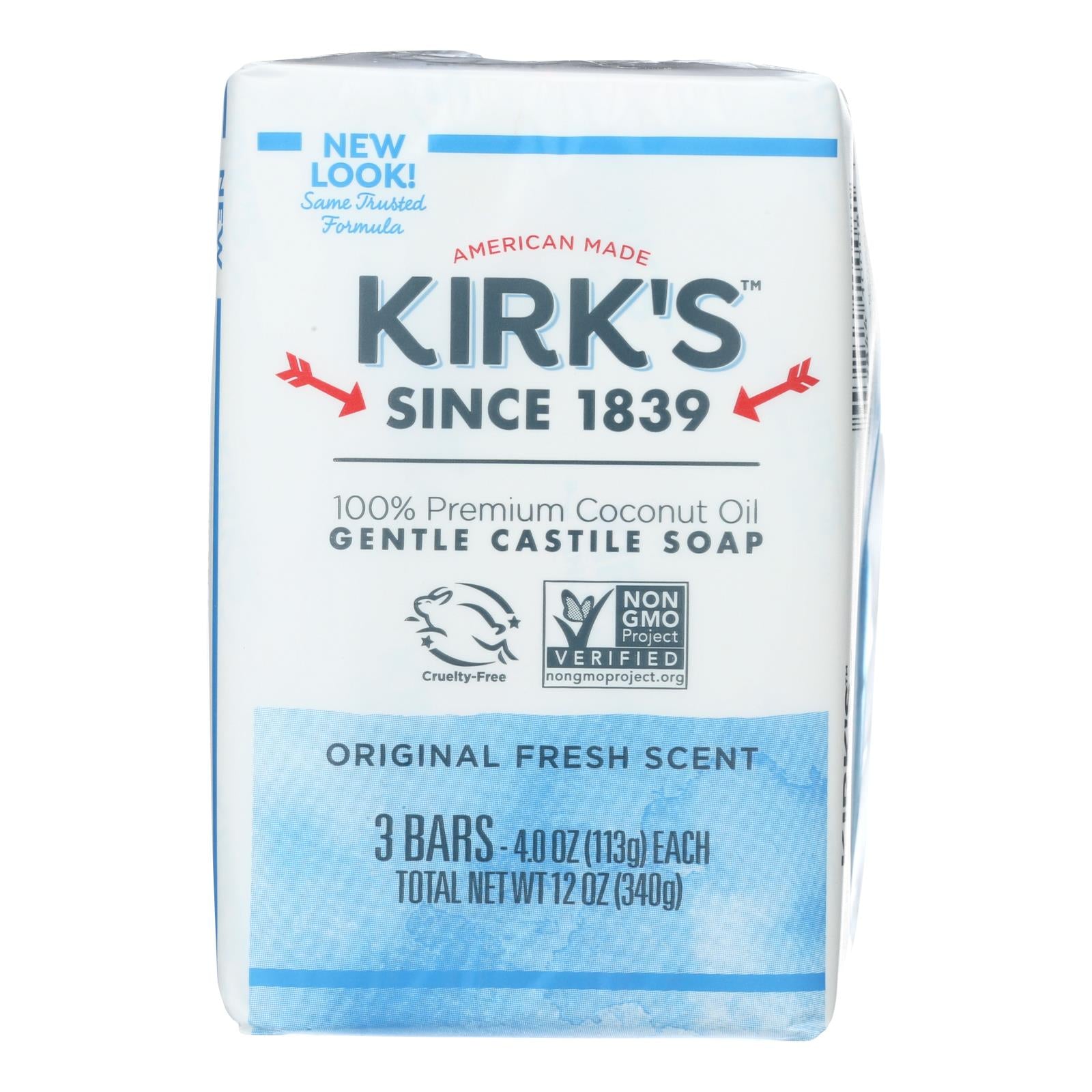 Kirk's Natural Castile Soap Original - 4 Oz Each / Pack Of 3 - GreatEagleInc