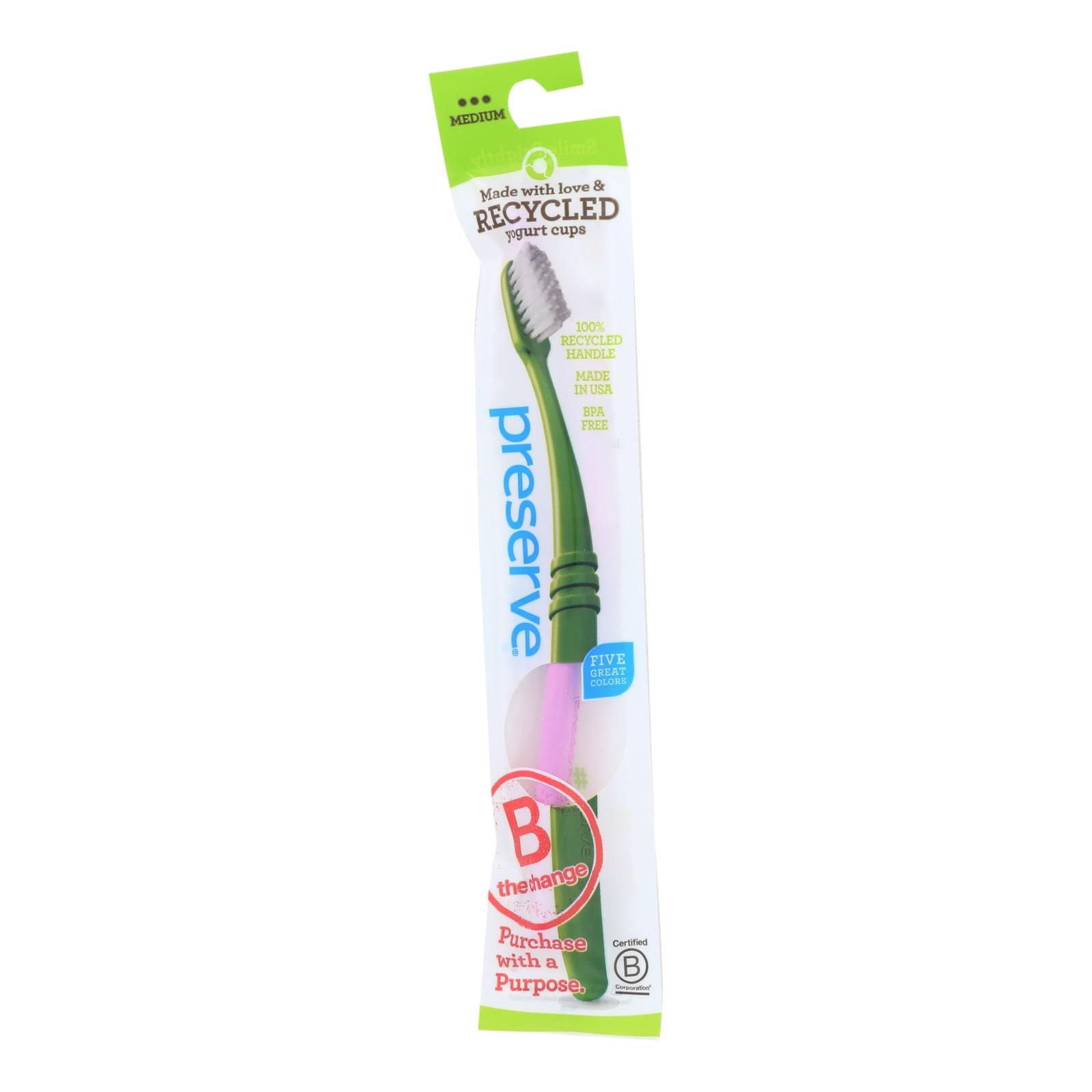 Preserve Adult Toothbrush In A Lightweight Pouch Medium - 6 Pack - Assorted Colors - Eco-Friendly Home & Grocery