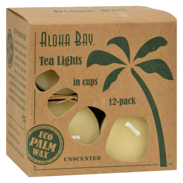 Aloha Bay - Palm Wax Tea Lights With Aluminum Holder Cream - 12 Candles - GreatEagleInc