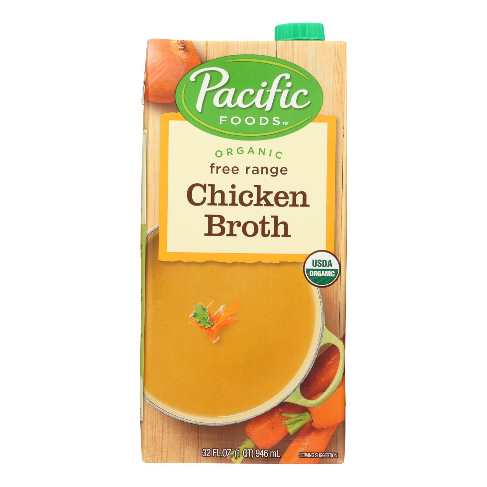 Pacific Natural Foods Chicken Broth - Free Range - Case Of 12 - 32 Fl Oz. - GreatEagleInc