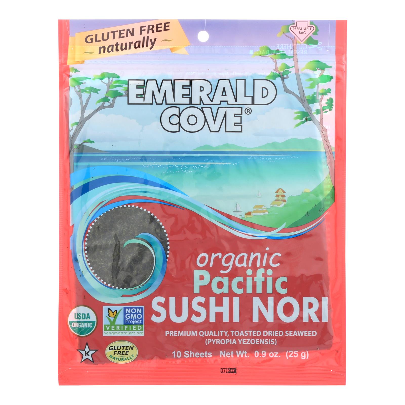 Emerald Cove Organic Pacific Sushi Nori - Toasted - Silver Grade - 10 Sheets - Case Of 6 - GreatEagleInc