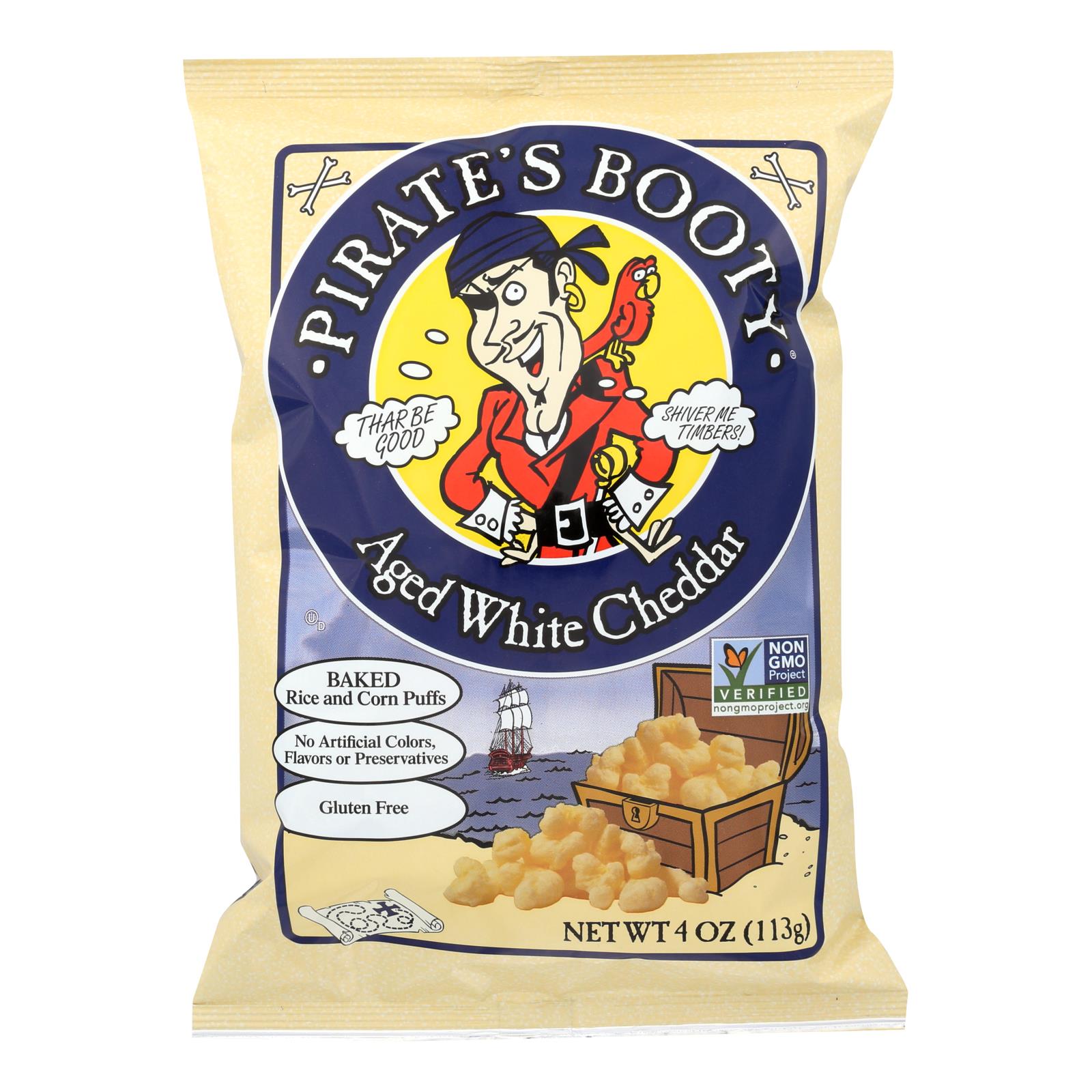 Pirate Brands Booty Puffs - Aged White Cheddar - Case Of 12 - 4 Oz. - GreatEagleInc