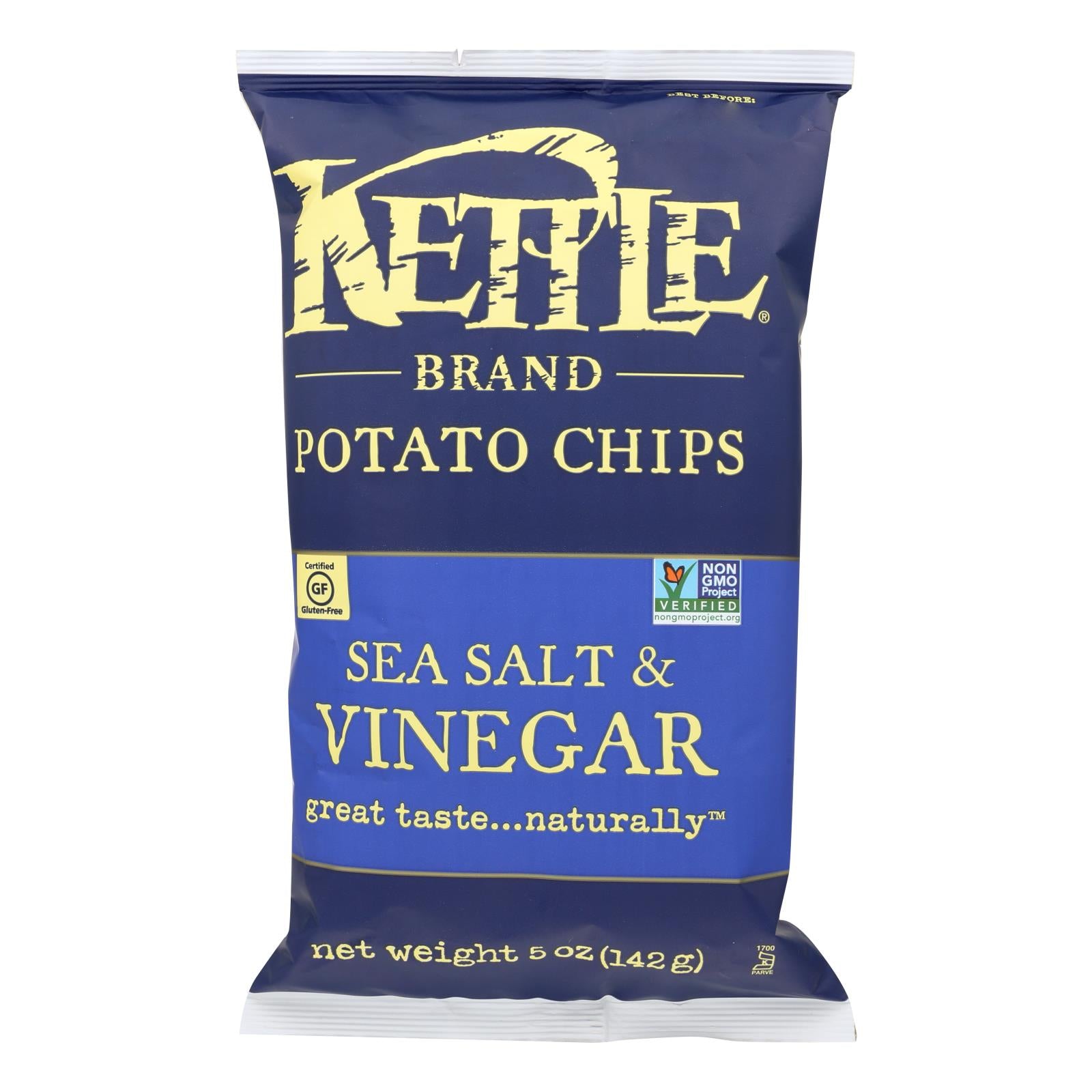 Kettle Brand Potato Chips - Sea Salt And Vinegar - Case Of 15 - 5 Oz. - GreatEagleInc