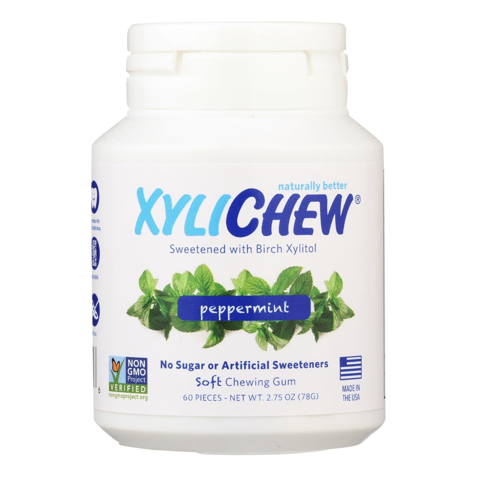 Xylichew Chewing Gum - Sugar Free Peppermint - 60 Piece Jar - Case Of 4 - GreatEagleInc
