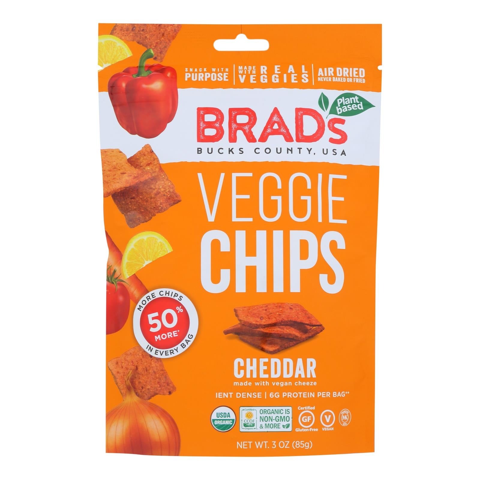 Brad's Plant Based - Raw Chips - Cheddar - Case Of 12 - 3 Oz. - GreatEagleInc