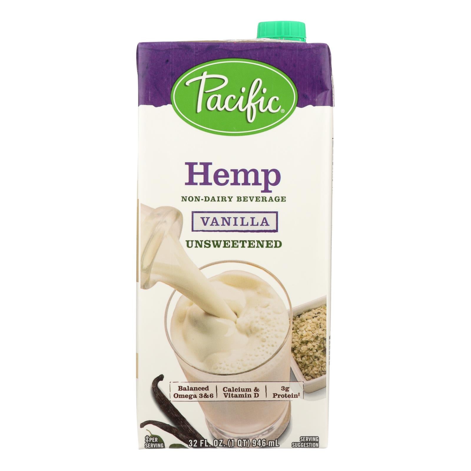 Pacific Natural Foods Hemp Vanilla - Unsweetened - Case Of 12 - 32 Fl Oz. - GreatEagleInc