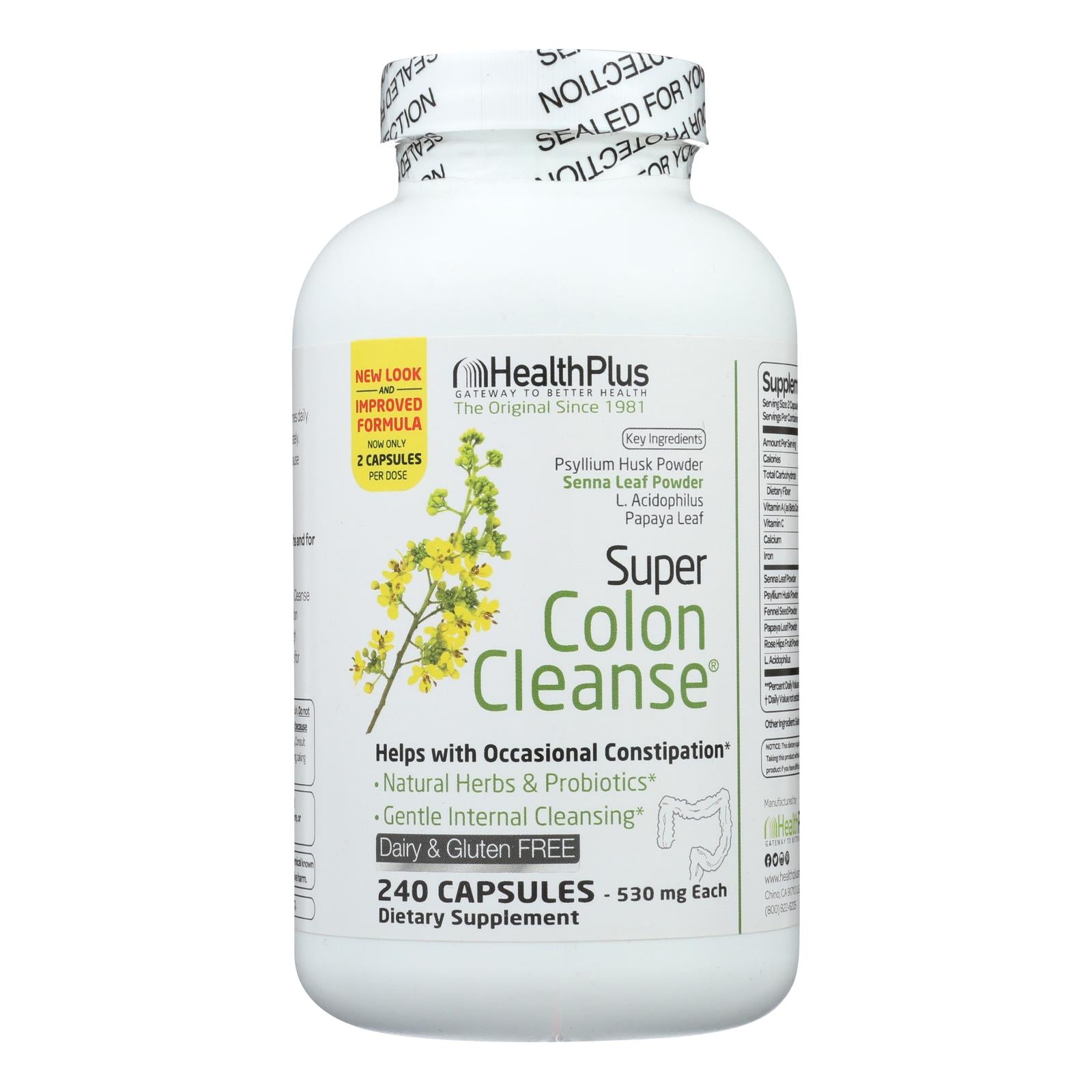 Health Plus - Super Colon Cleanse - 500 Mg - 240 Capsules - GreatEagleInc