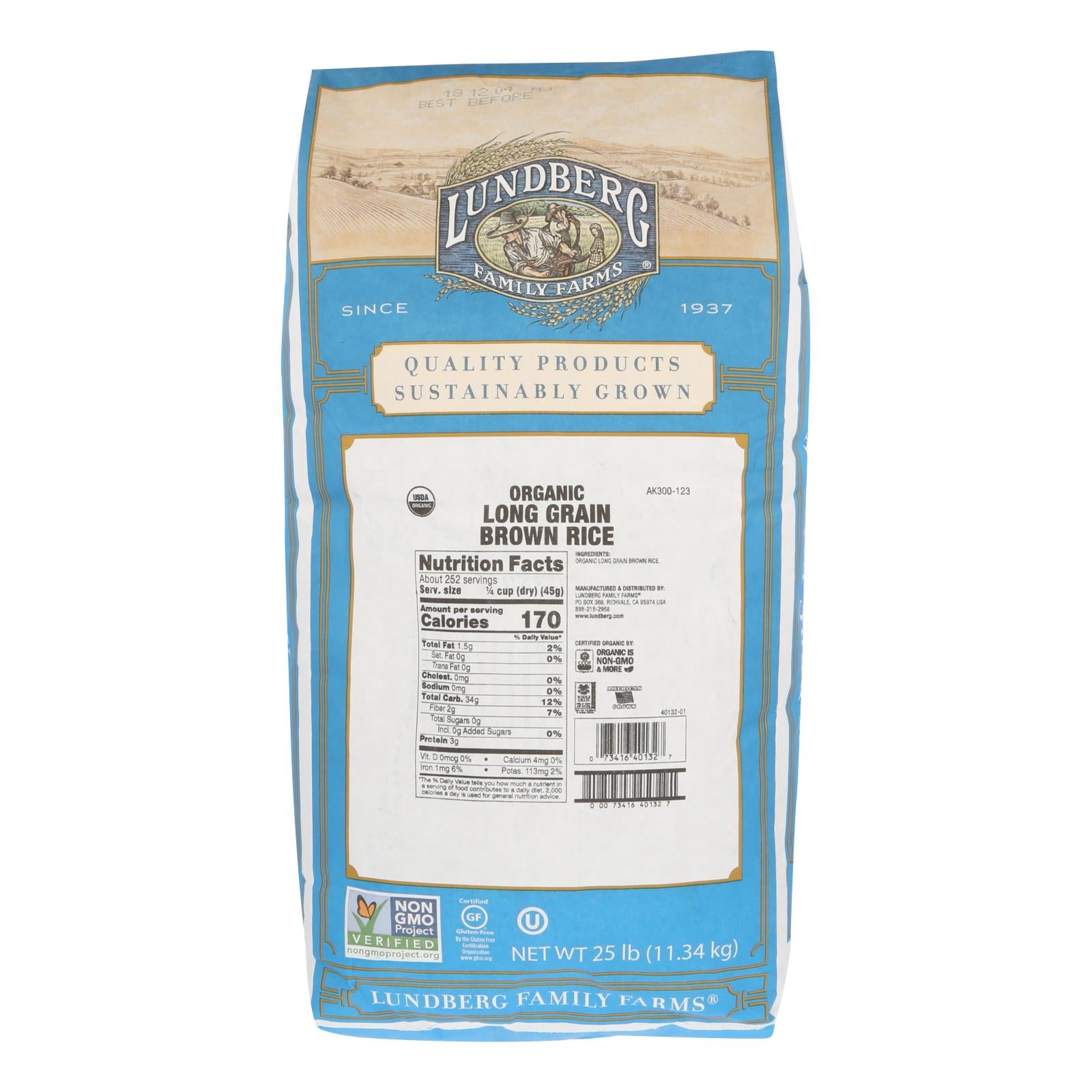 Lundberg Family Farms Organic Long Grain Brown Rice - Case Of 25 Lbs - GreatEagleInc