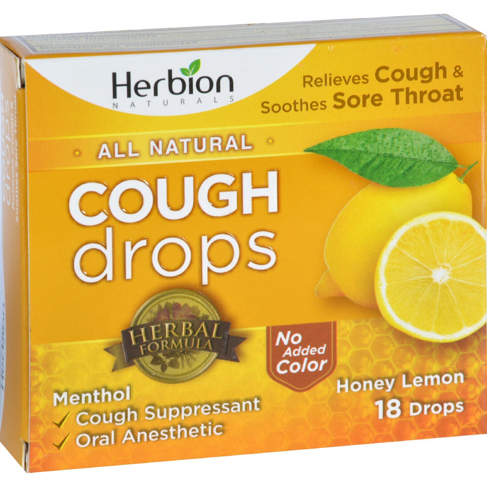 Herbion Naturals Cough Drops - All Natural - Honey Lemon - 18 Drops - GreatEagleInc