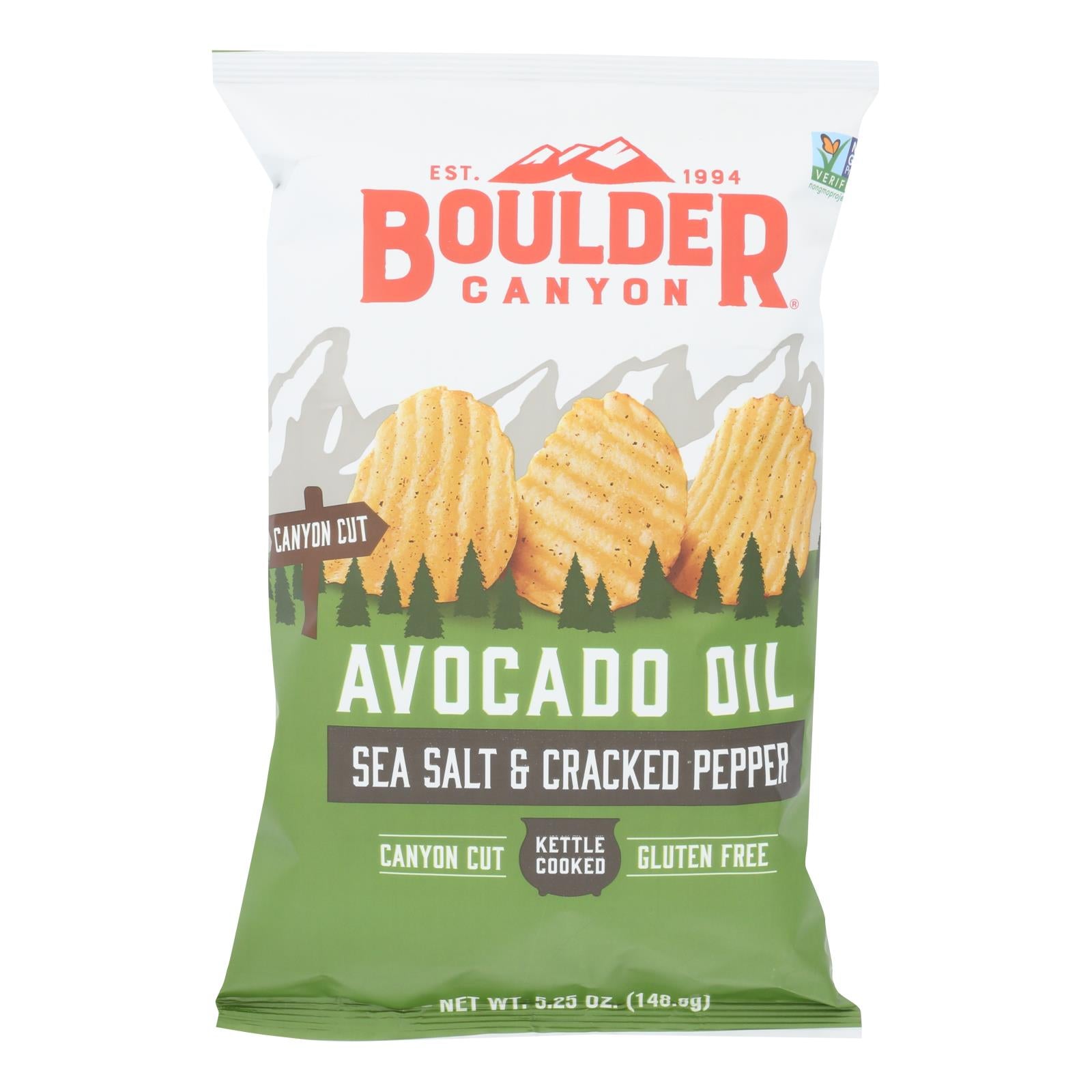 Boulder Canyon - Avocado Oil Canyon Cut Potato Chips - Sea Salt And Cracked Pepper - Case Of 12 - 5.25 Oz. - GreatEagleInc