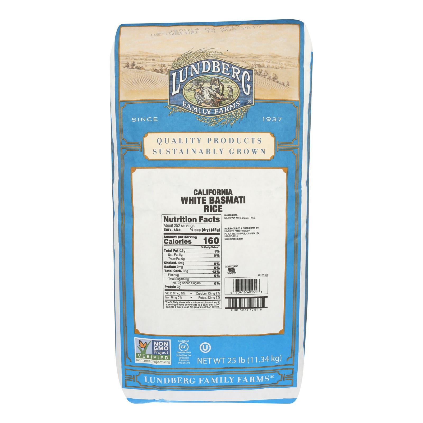 Lundberg Family Farms California White Basmati Rice - Case Of 25 Lbs - GreatEagleInc