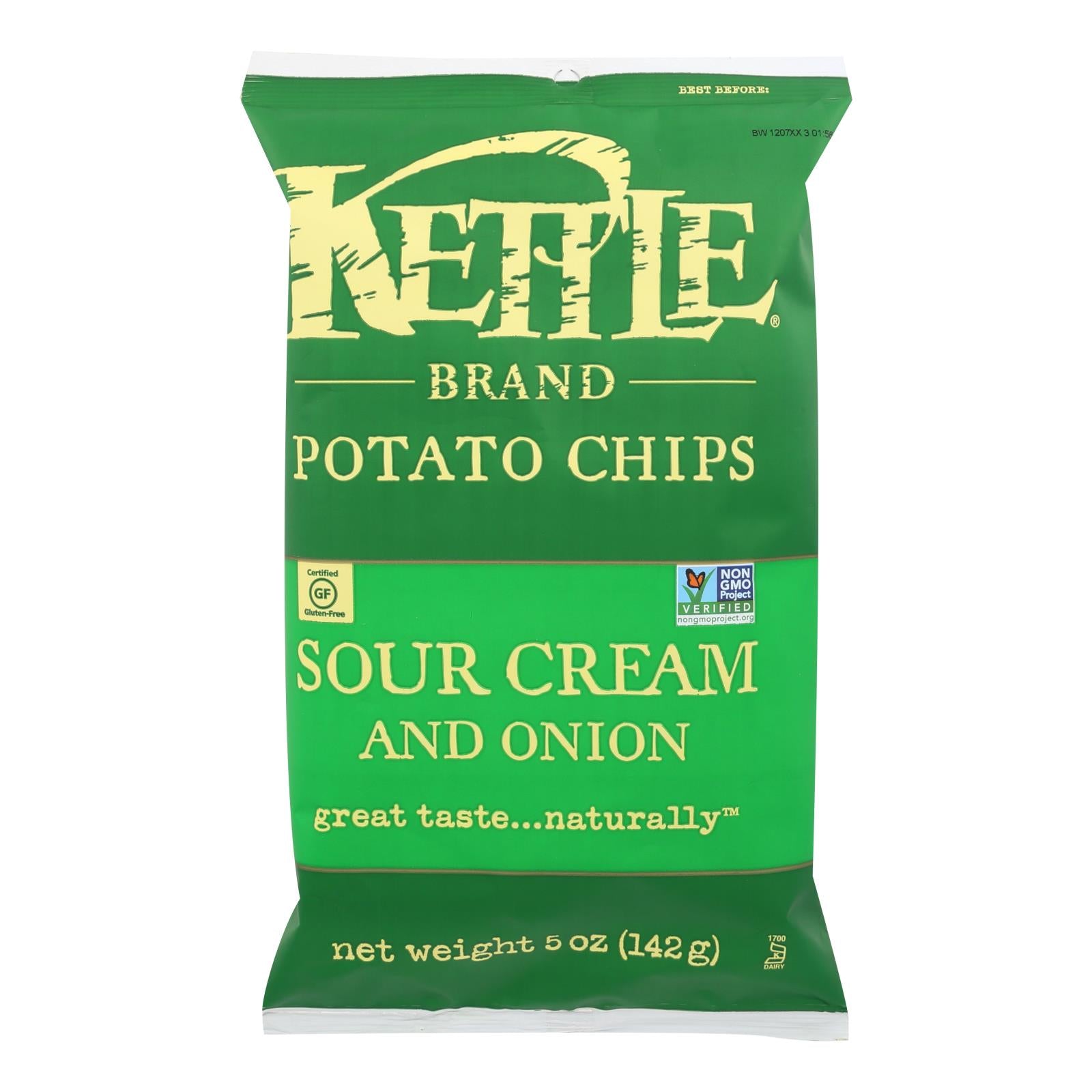 Kettle Brand Potato Chips - Sour Cream And Onion - Case Of 15 - 5 Oz. - GreatEagleInc