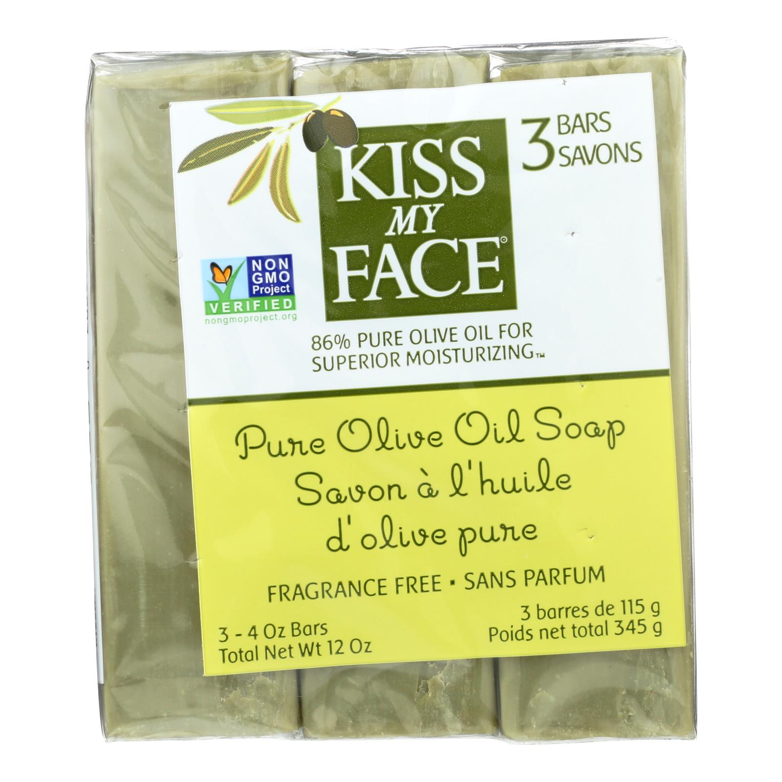 Kiss My Face Pure Olive Oil Moisturizing Soap - Pack Of 3 - 4 Oz - GreatEagleInc