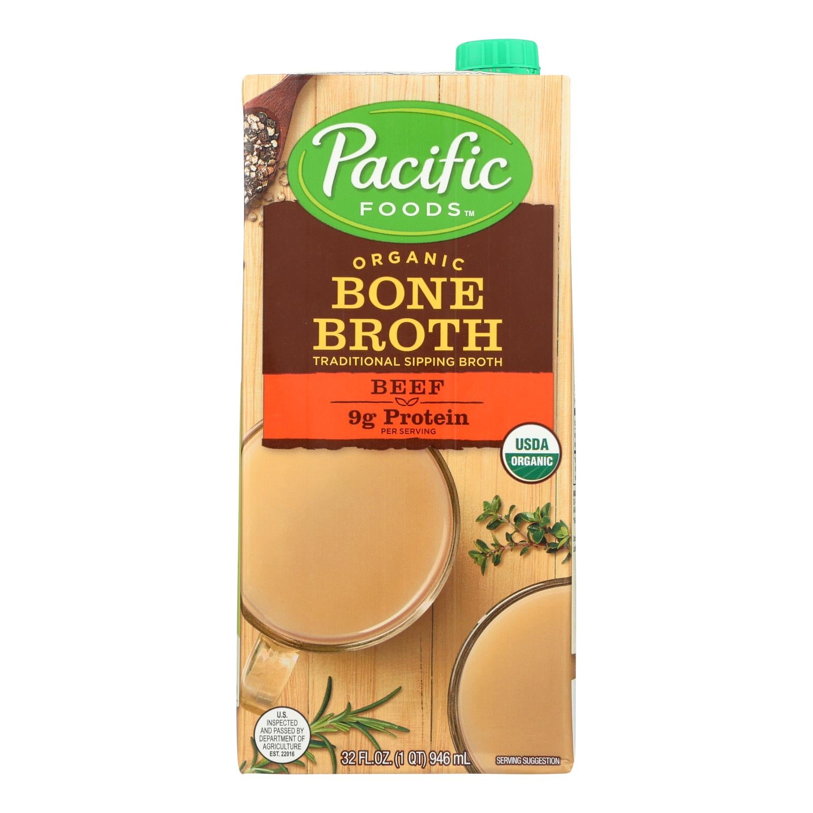 Pacific Natural Foods Organic Beef Bone Broth - Case Of 12 - 32 Fz - GreatEagleInc