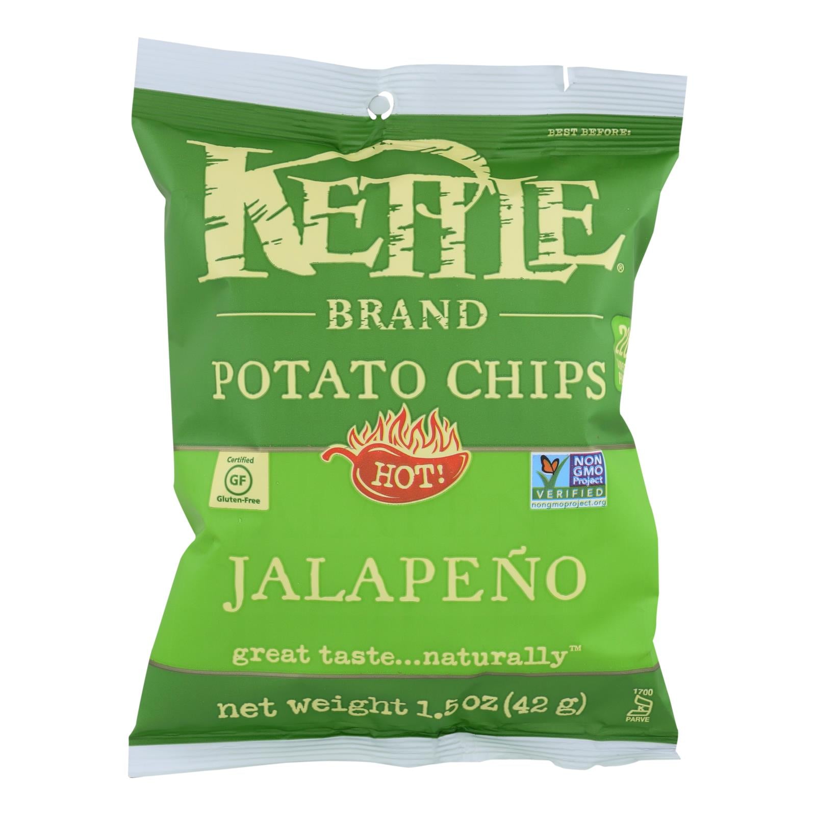 Kettle Brand Potato Chips - Jalapeno - Hot - 1.5 Oz - Case Of 24 - GreatEagleInc
