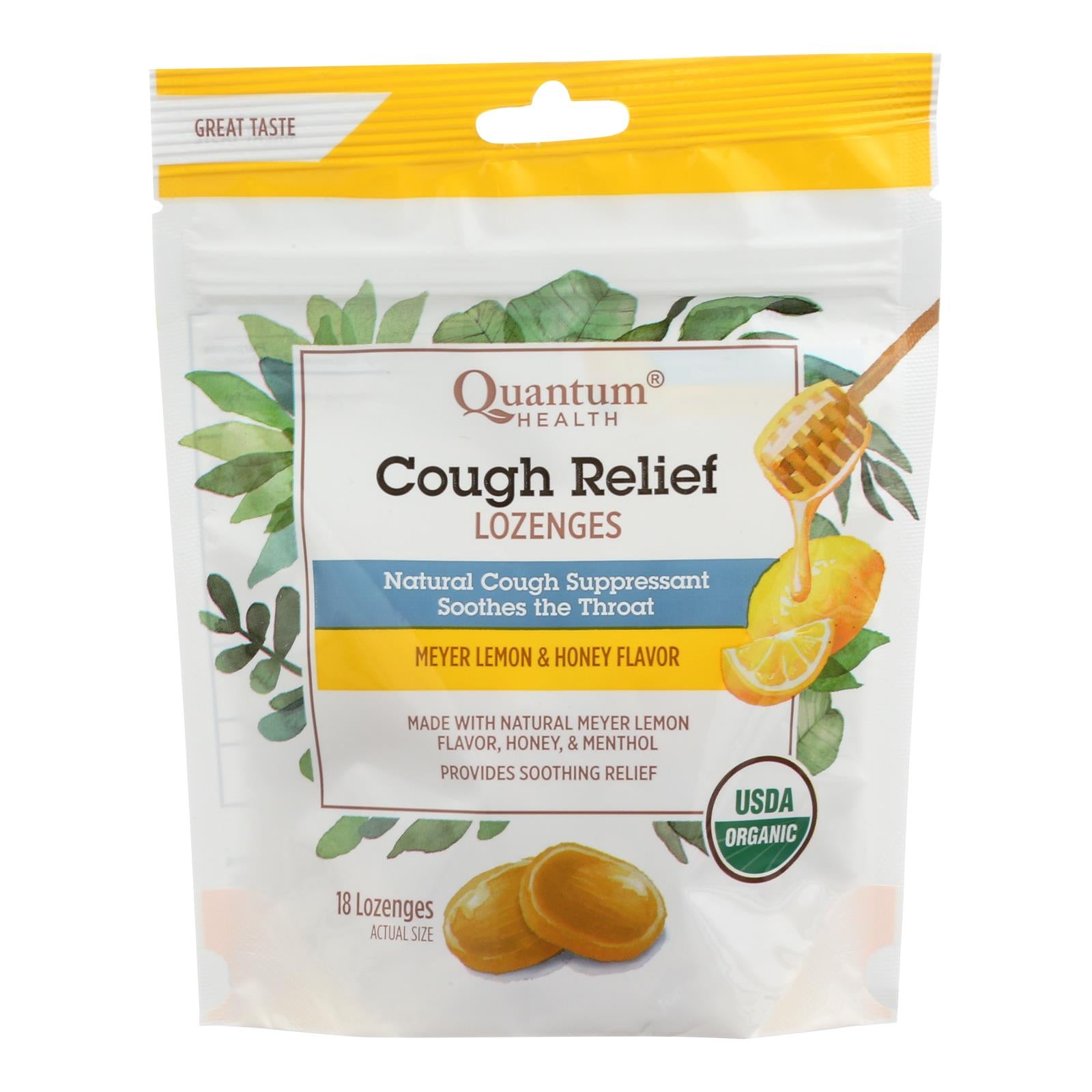 Quantum Research Organic Cough Relief Lozenges - Meyer Lemon & Honey - 18 Count - GreatEagleInc