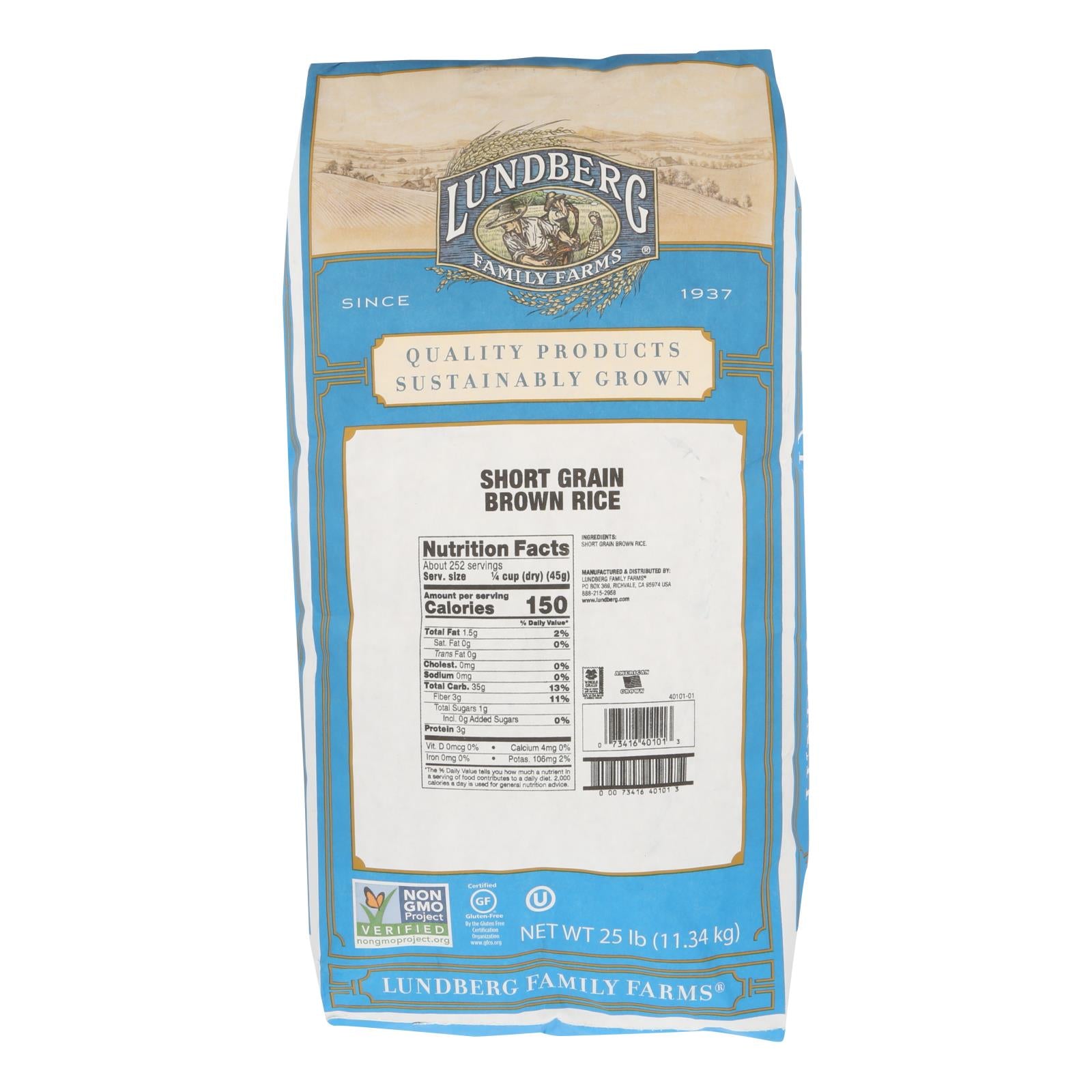 Lundberg Family Farms Brown Short Grain Rice - Case Of 25 Lbs - GreatEagleInc