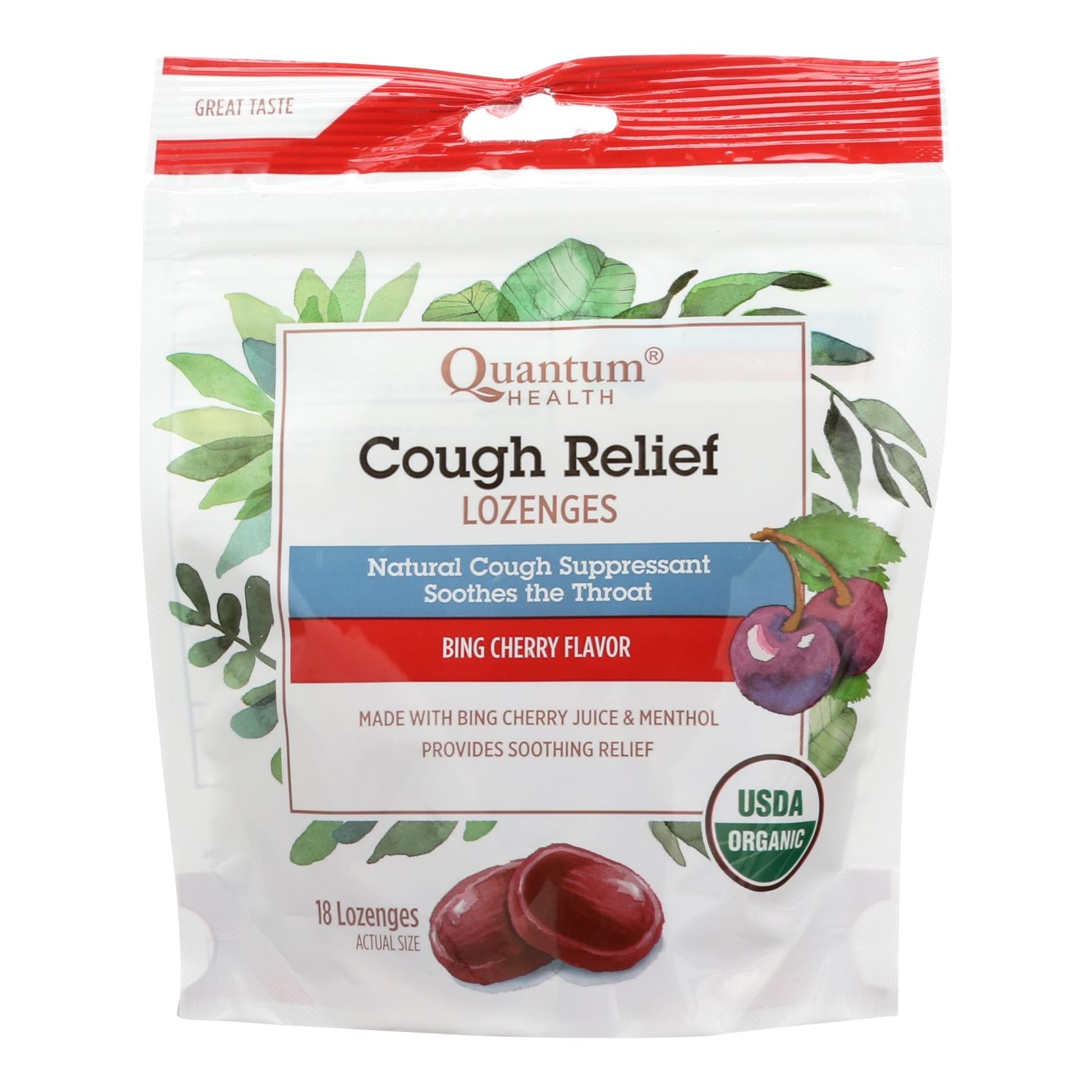 Quantum Research Organic Cough Relief Lozenges - Bing Cherry - 18 Count - GreatEagleInc