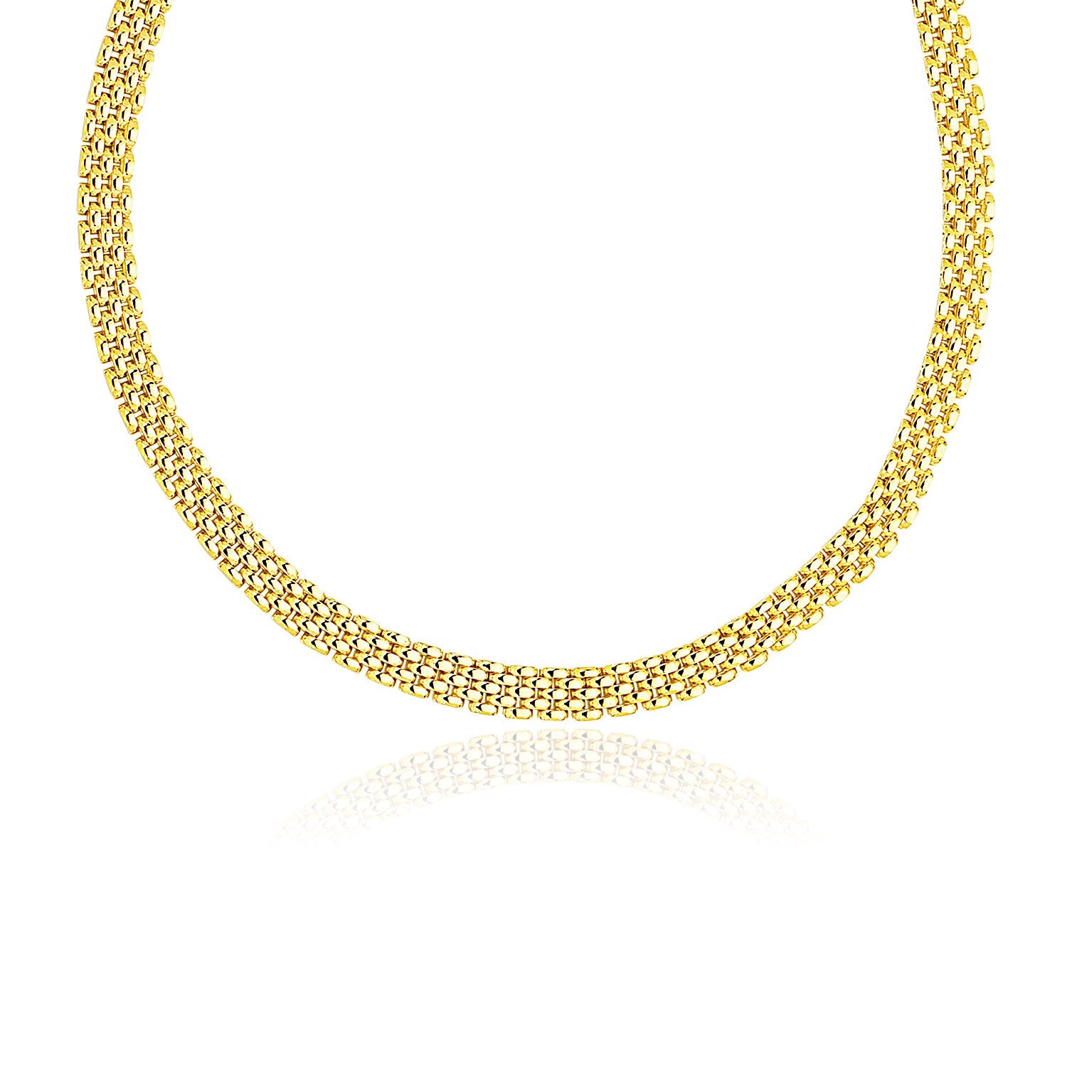 14k Yellow Gold Fancy Polished Multi-Row Panther Link Necklace 17"