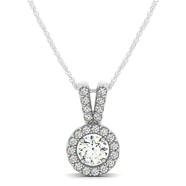 Round Pendant with Split Bail and Diamond Halo in 14k White Gold (3/4 cttw) - 18" - Jewelry
